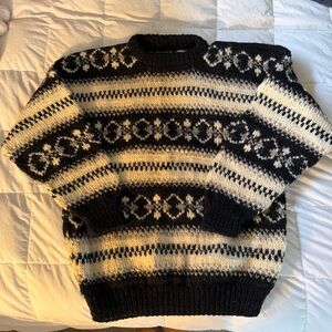 100% Wool Black and Cream Patterned Sweater